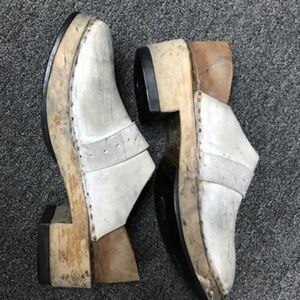 Vintage Custom Wooden Clog White Brown Swedish Leather Handmade Goodyear Soles 7